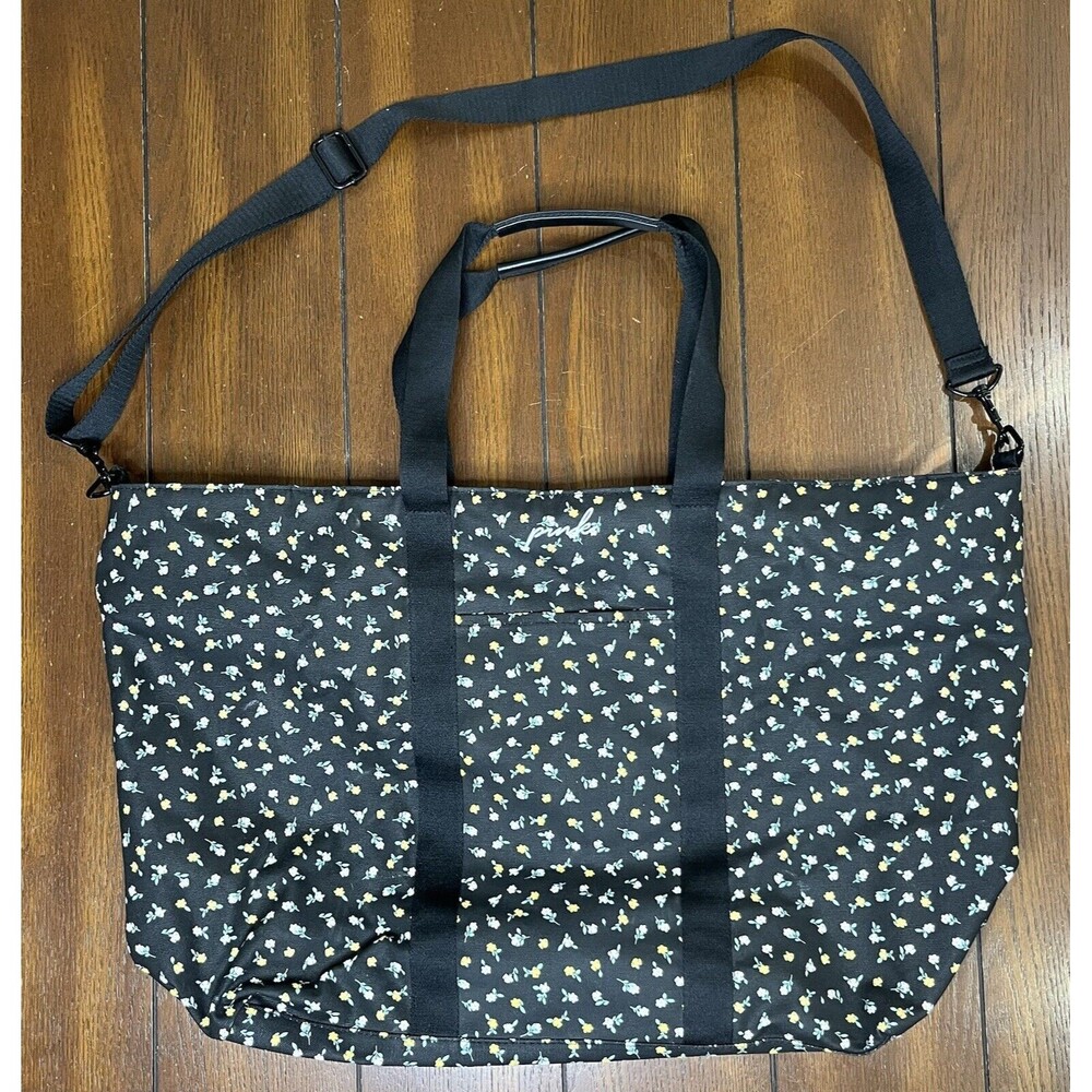 Victoria's Secret Expandable Weekender Tote Bag Black with Flowers